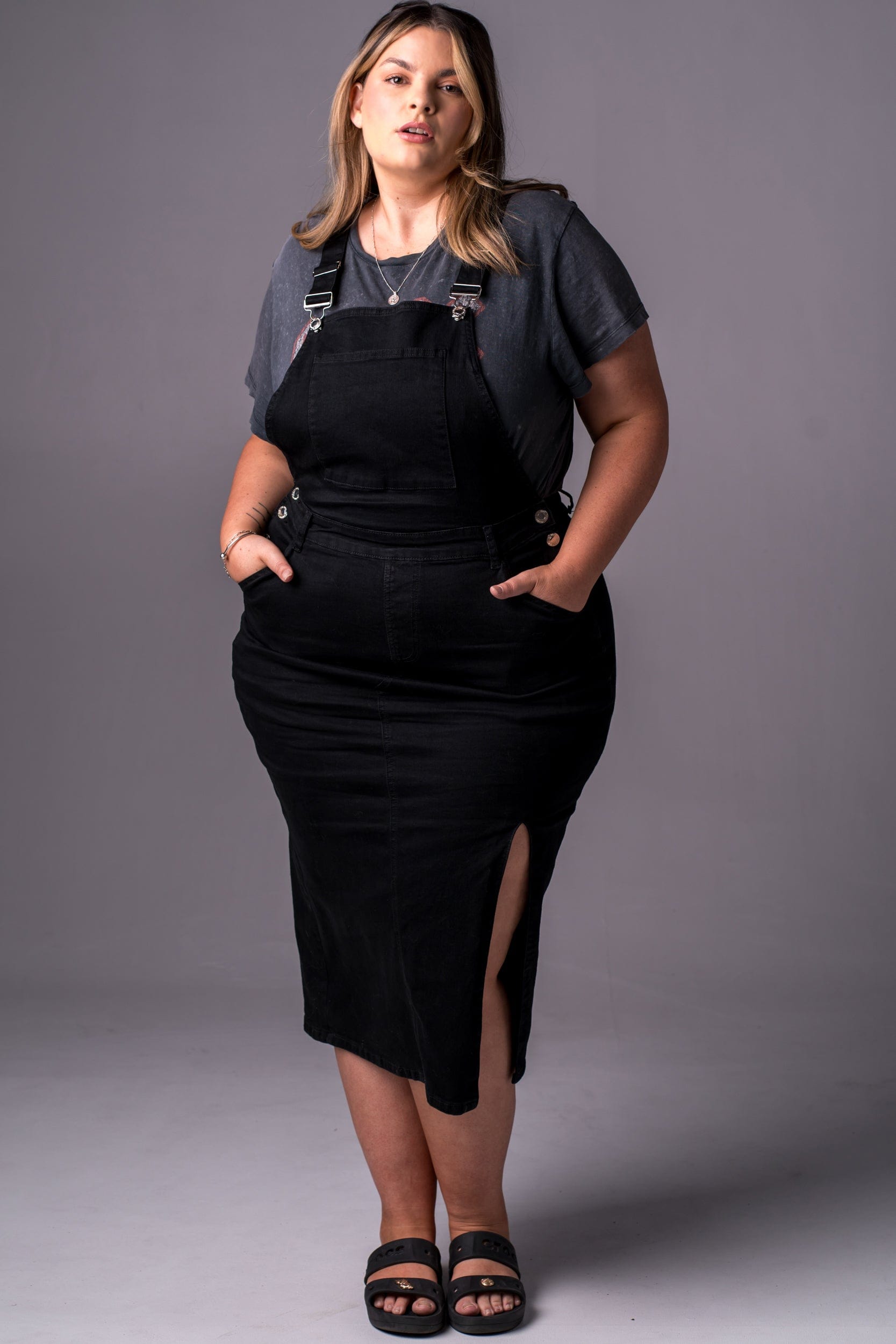 Black Denim Overall Dress Designer Fit Zasha