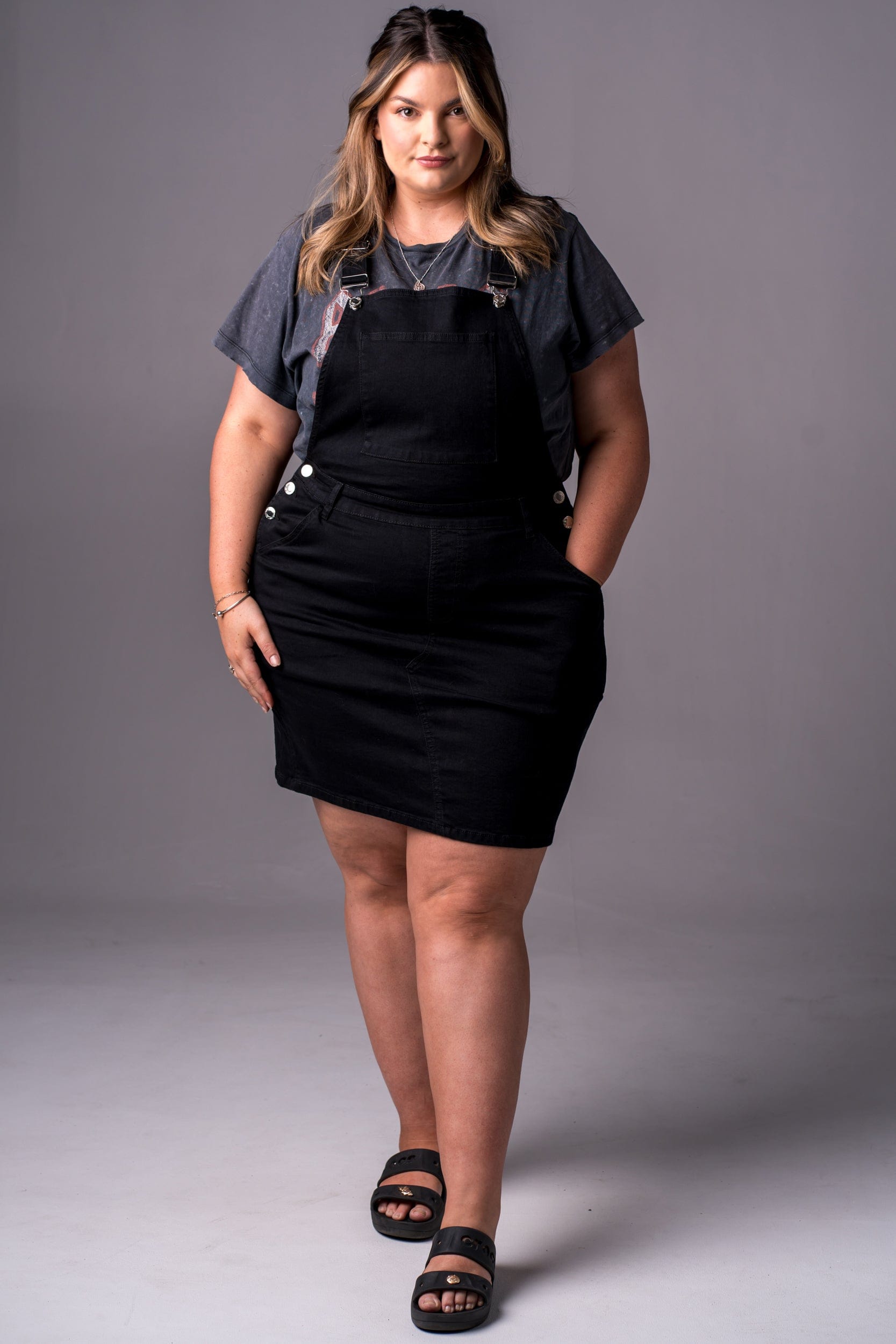 Black Denim Overall Dress Designer Fit Zasha