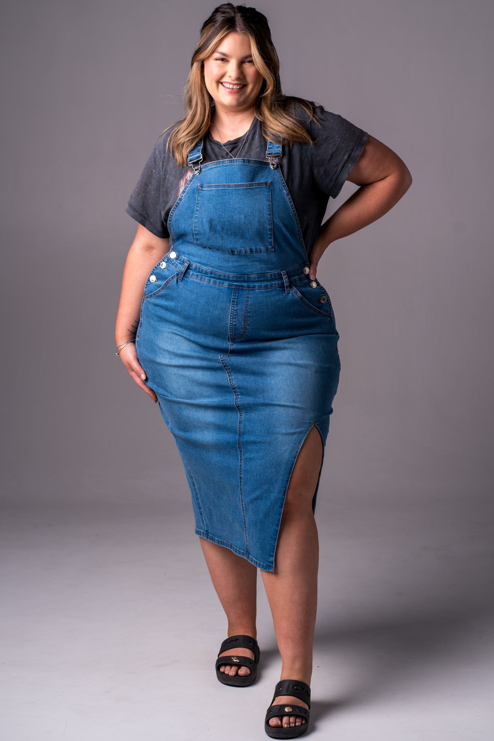 Classic Denim Overall Dress Designer Fit Zasha