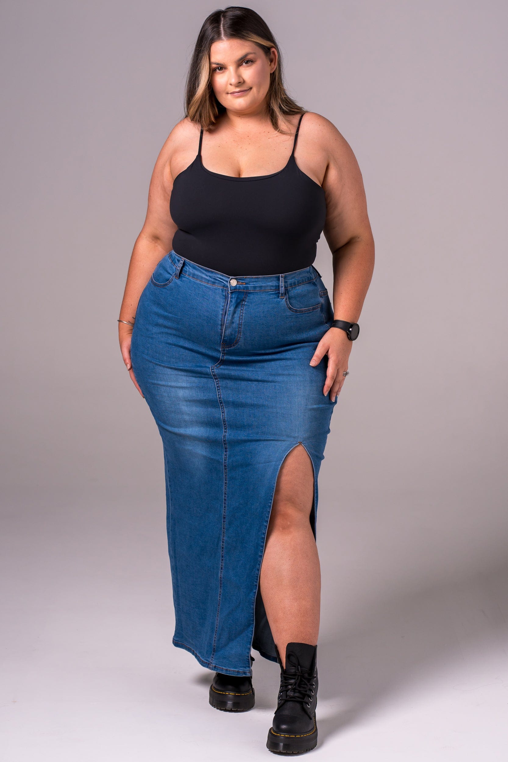 Classic Denim Maxi Skirt Designer Fit Zasha - Main Image