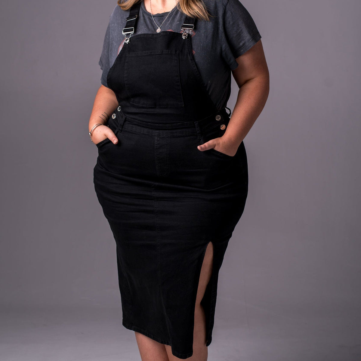 Black Denim Overall Dress | Designer Fit