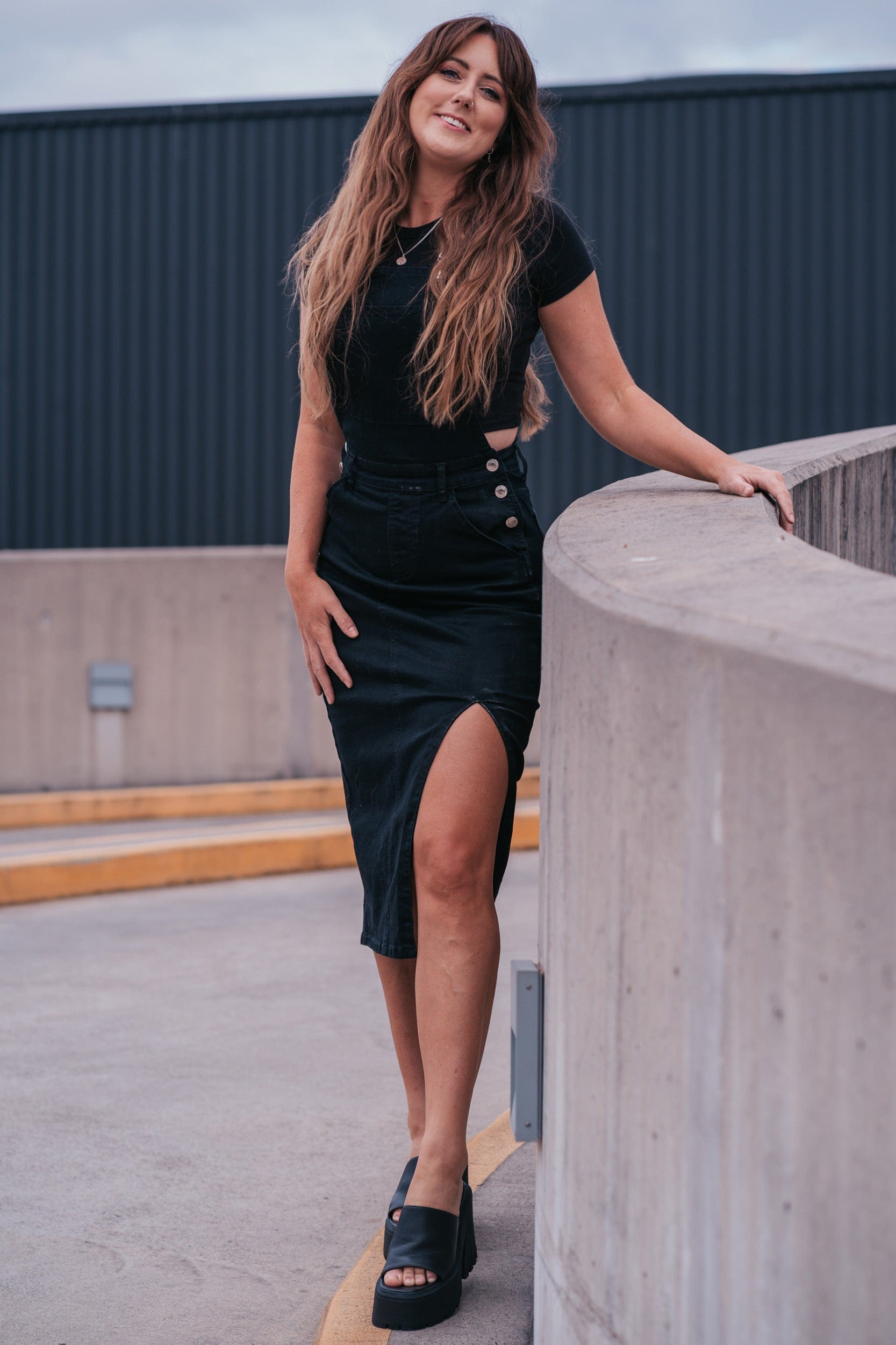 Black Denim Overall Dress - Midi OVERALL