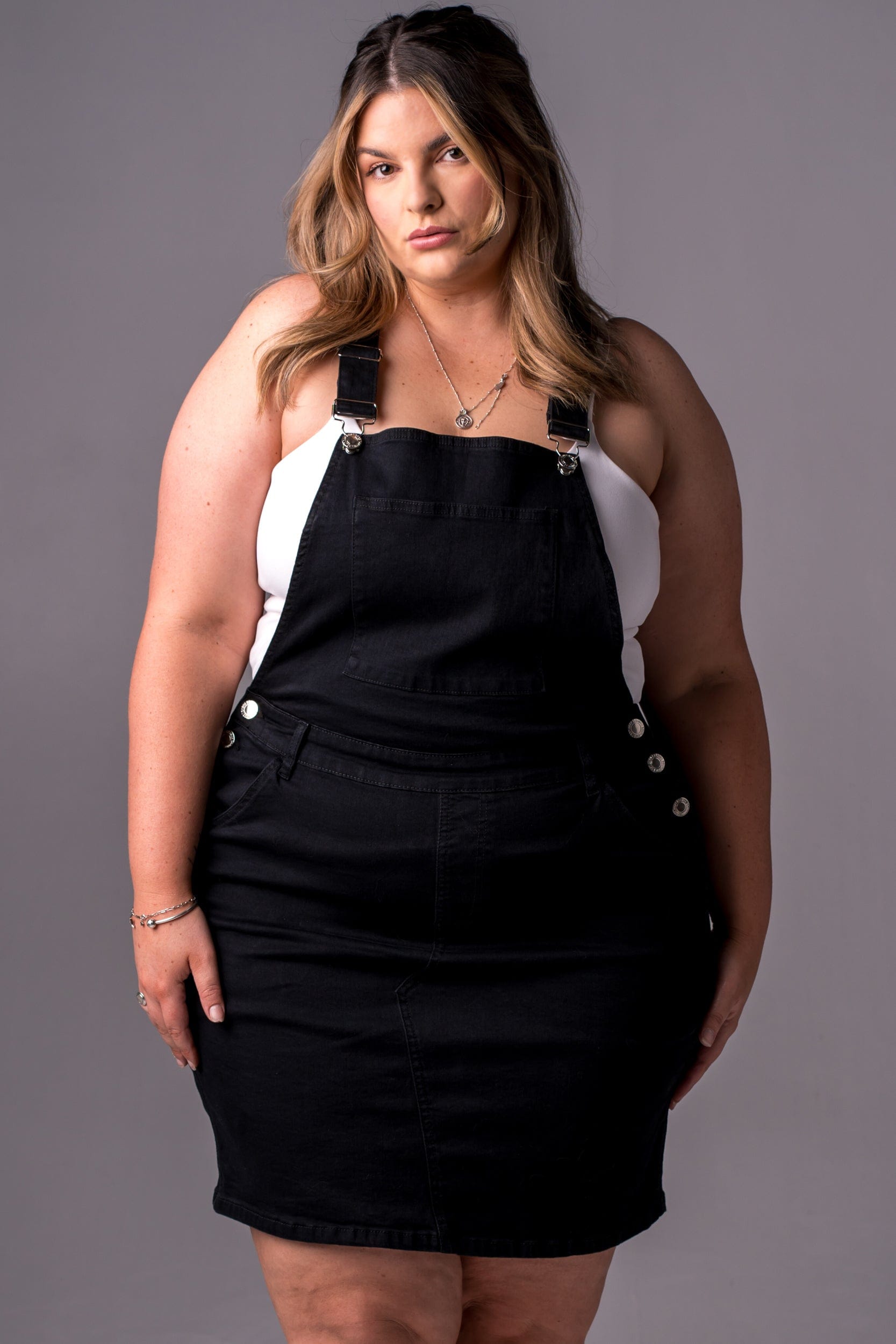 Black Denim Overall Dress Designer Fit Zasha