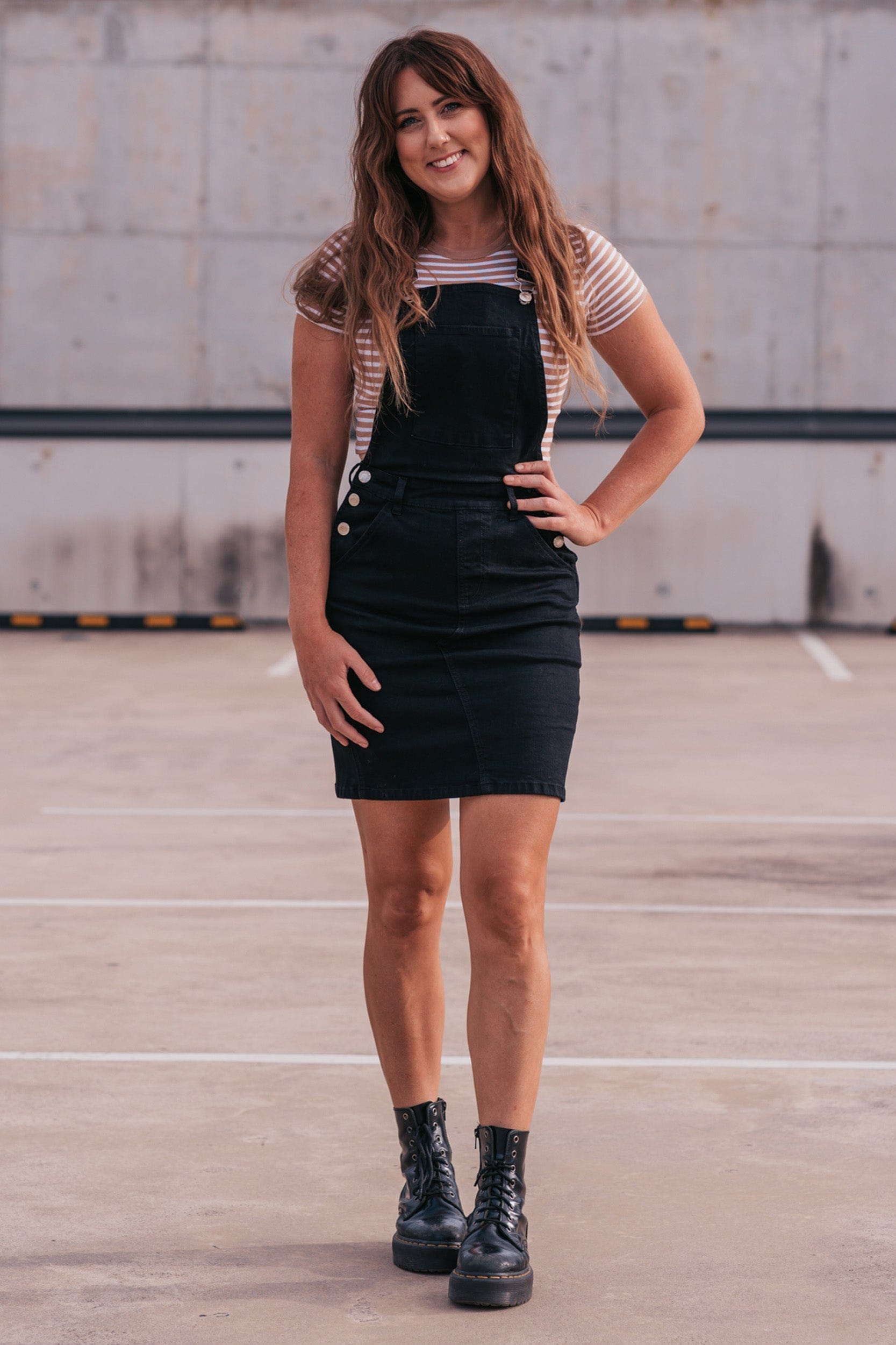 Black Denim Overall Dress - Mini OVERALL