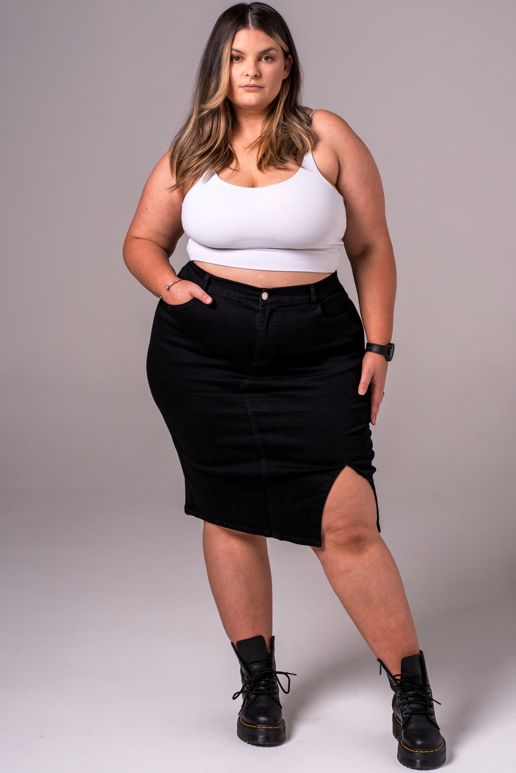Black Denim Skirt - Knee SKIRT