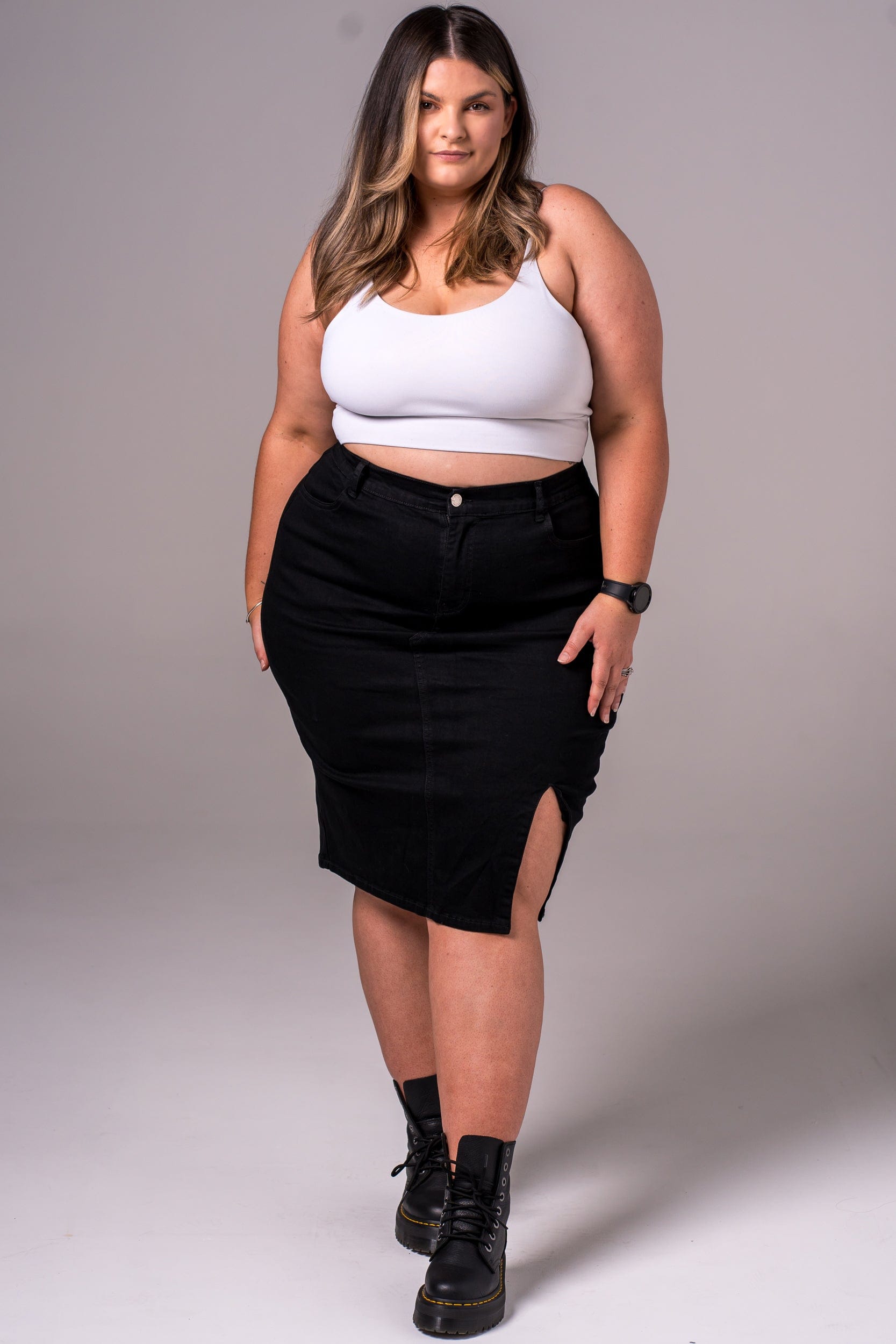 Black Denim Skirt - Knee SKIRT