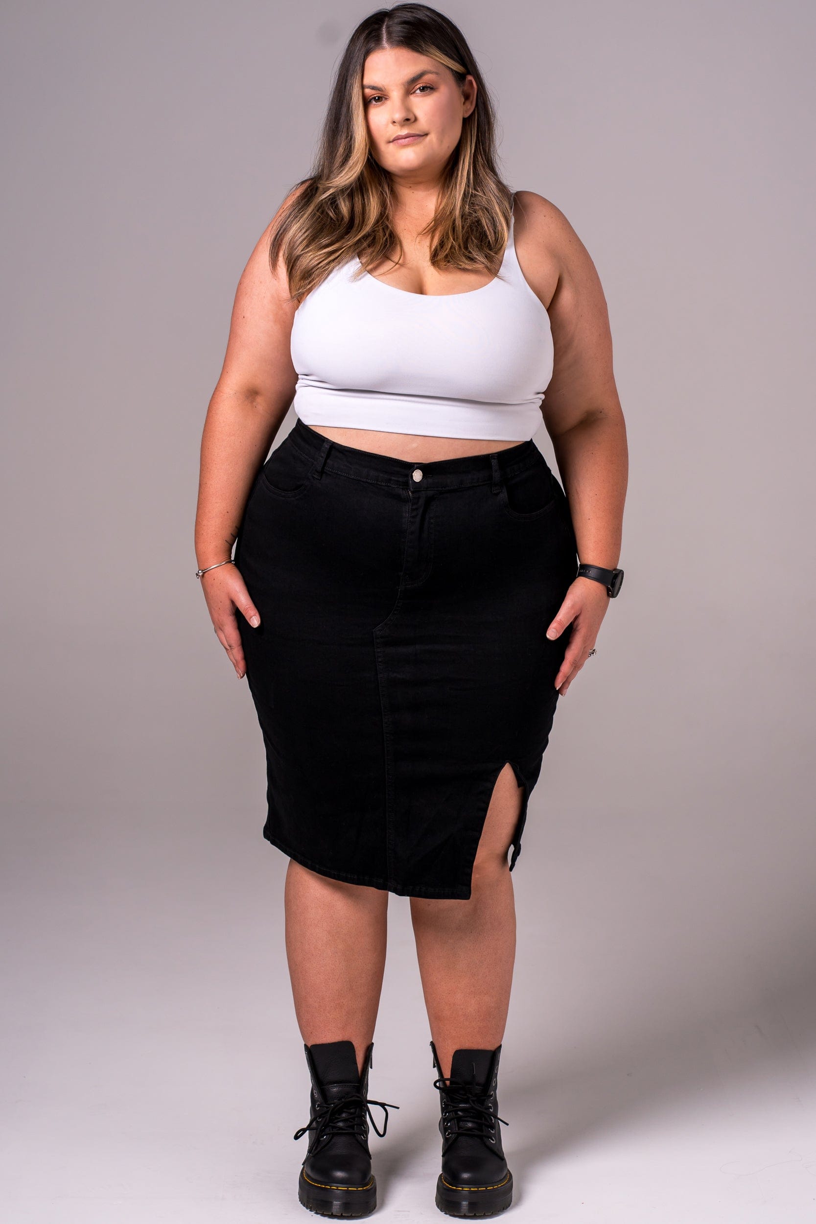 Black Denim Skirt - Knee SKIRT