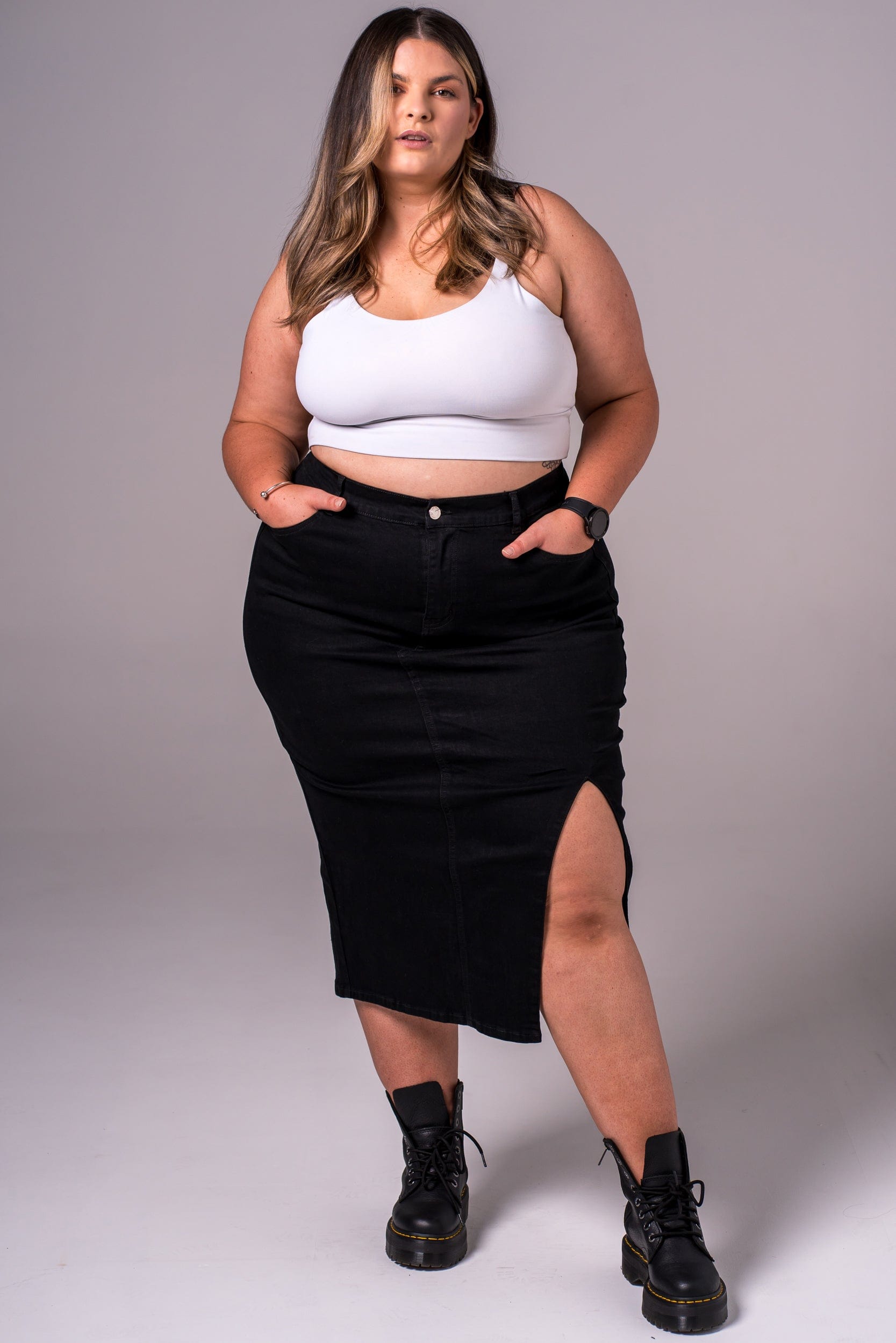 Black Denim Skirt - Midi SKIRT