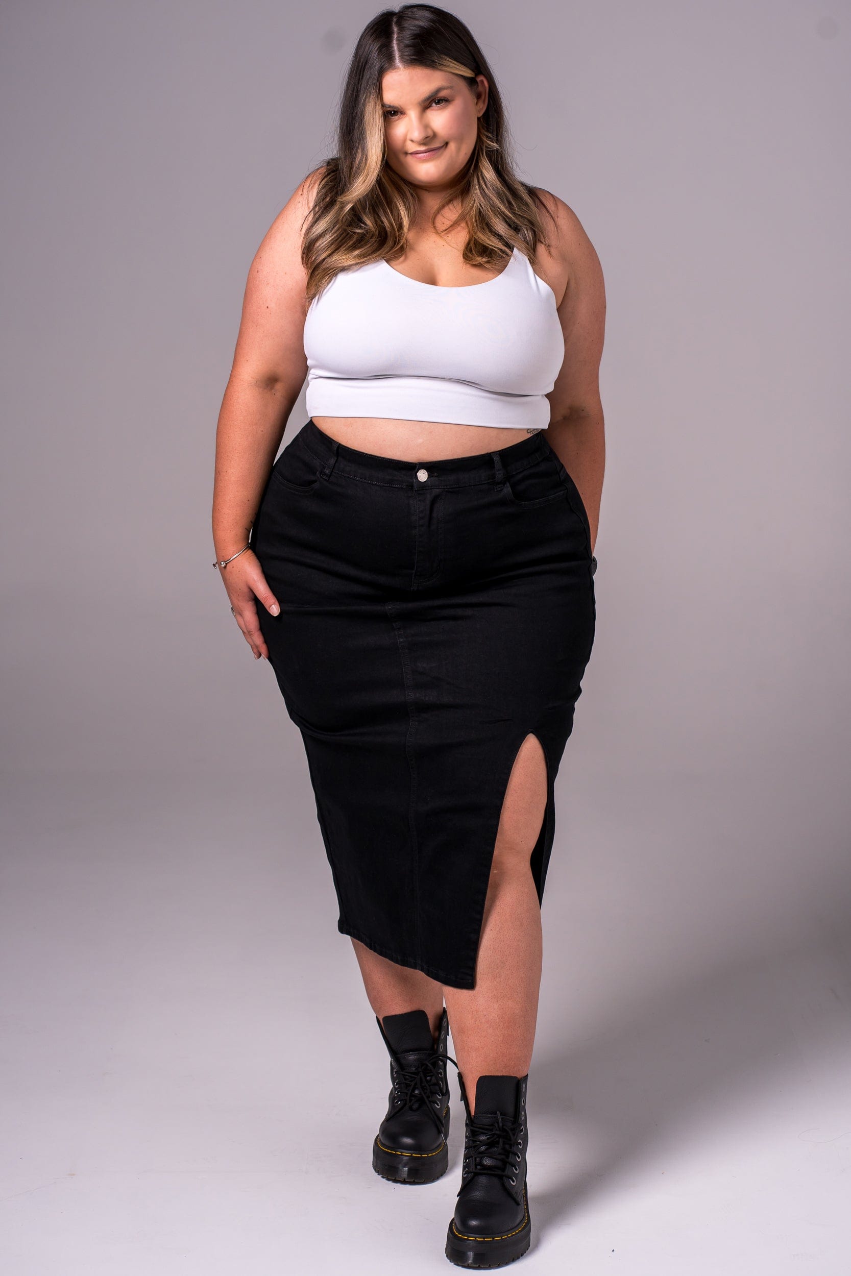 Black Denim Skirt - Midi SKIRT