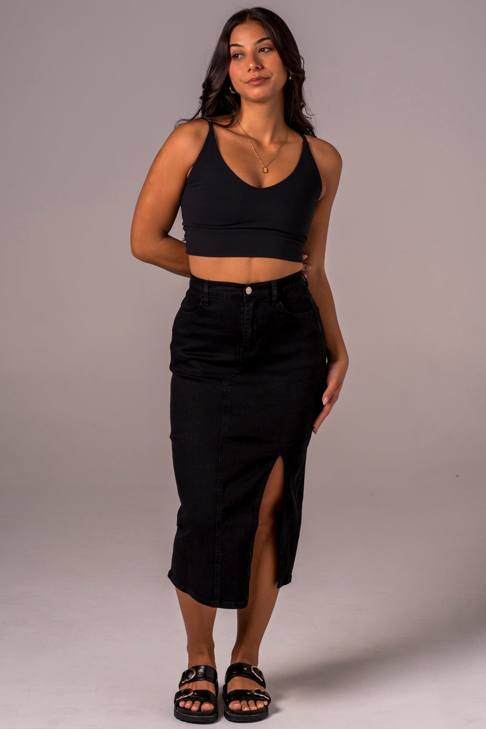 Black Denim Skirt - Midi SKIRT